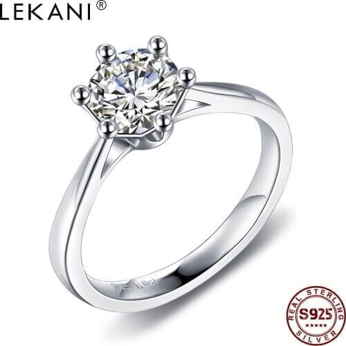 LEKANI 925 Sterling Silver Ring 1ct 2ct 3ct Moissanite Ring Classic Style Diamond Wedding Engagement Party Jewelry For Women