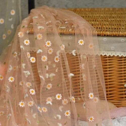 Pretty Soft Embroidery Daisy Tulle Lace Fabric Flower Net Material For Wedding Dress DIY Accessories Flower Girl Skirt Scarf