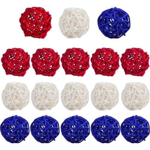 15pcs Red White and Blue Rattan Balls 4th of July Decorations for Home DIY Vase Bowl Filler Ornament Wedding Table