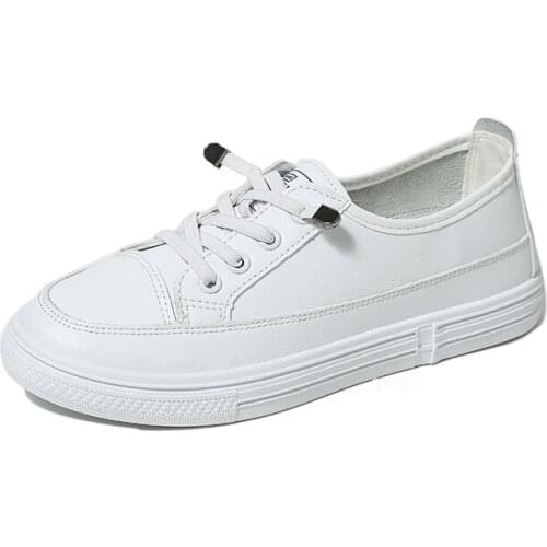 Women PU Leather Sneakers White Casual Shoes Fashionable Comfortable Vulcanized Shoe Woman Lace-up Flats Autumn Sneaker 40
