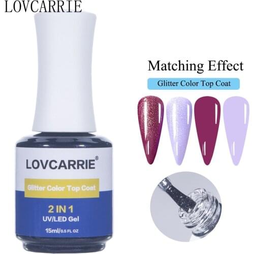 LOVCARRIE 2 IN 1 Top Coat Glitter Nail Gel Polish 15ml No Sticky Topcoat Shiny High Gloss Manicure Vernis Laser Primer Lacquer