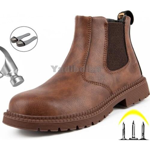Mens Boots Safety Shoes Steel Toe Anti-Smashing Work Safety Boots Winter Shoes Chelsea Boots Work Shoes Men Indestructible Shoes