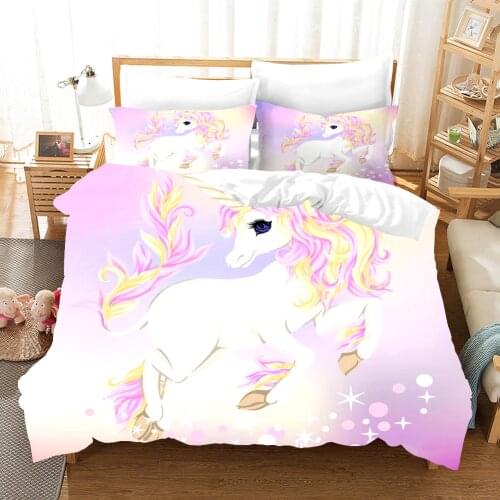 Cartoon Pink Unicorn Bedding Set For Girls Duvet Cover Sets Comforter Bed Linen Twin Queen King Single Size Dropshipping