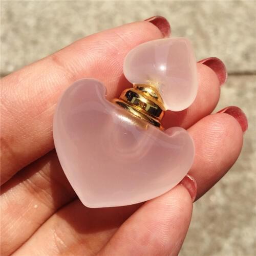 Natural pink crystal carving heart wishing bottle pendant perfume bottle necklace lanugo bottle auspicious gift 1pcs