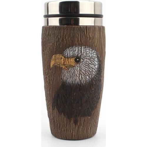 New creative eagle head coffee cup 304 stainless steel water cup straight car coffee cup with lid leak-proof accompanying cup