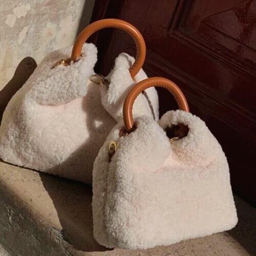 New style genuine leather bag niche lamb wool commuter bag real leather women bucket bag GN-SB-xzmmyg