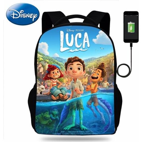 Genuine Disney Luca Childrens Backpack Anime Alberto Sea Monster School Bag with Headphone Jack Data Cable Travel Backpacks