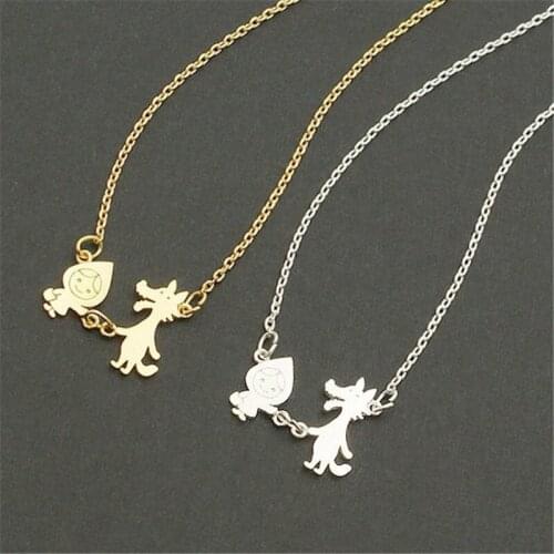 Wolf and little red riding hood pendant necklace plated necklace clavicle necklace for women and color