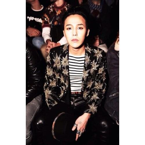 Luxury mens jacket gold sequins performance clothes nightclubs bars GD same male singer host magician stage costume blazer suit