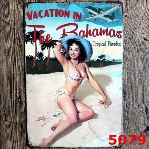 Vacation In Bahamas Poster Vintage Metal Tin Signs Beach Outdoor Home Bar Decor 20x30CM