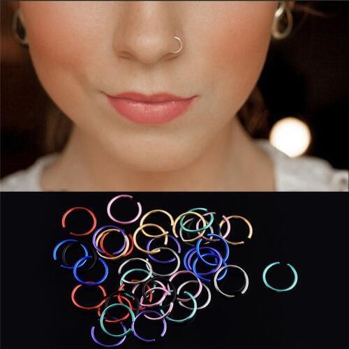 40Pcs Medical Titanium Steel Simple Hoop Nose Rings Piercing Tragus Fake Septum RingPiercing Orbital Body Jewelry
