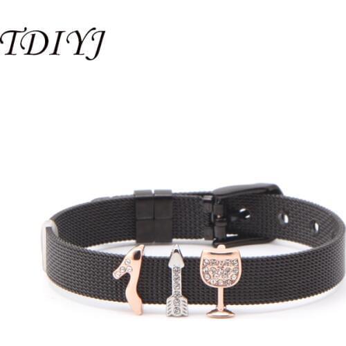 TDIYJ Goblet Heart High Heel Arrow Hobbies&Fun Charms Stainless Steel Keeper Mesh Black Bracelet 1Set