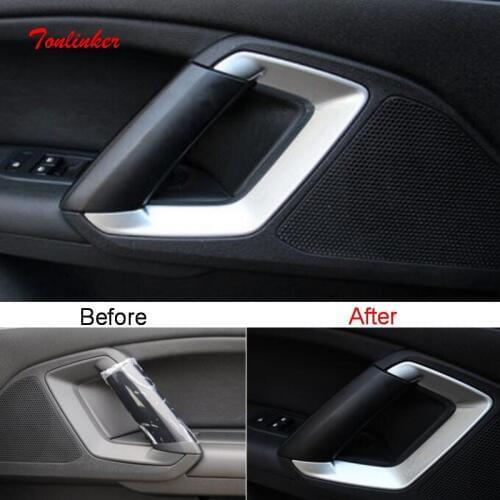Tonlinker Interior Car Door Handle Position Cover sticker for Peugeot 308 T9 2014-19 Car Styling 2 PCS ABS Carbon Cover sticker