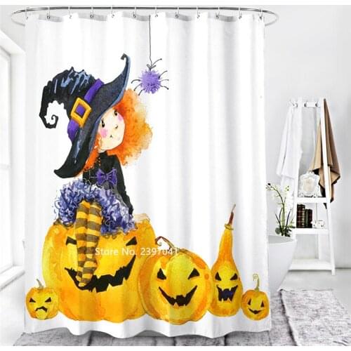Halloween Pumpkin Shower Curtain Christmas Hat Bathroom Waterproof and Mildew Resistant Modern Childrens Bathtub Decoration
