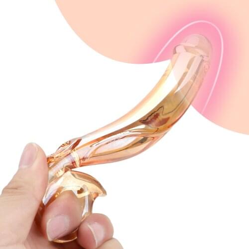 Female Masturbation Transparant Crystal Cock Sex Toys for Women Fake Penis Butt Anal Plug Vagina Massage Golden Glass Dildo