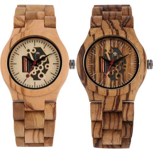 Wooden Watch for Women Hollow-out Dial Wooden Quartz Watches for Ladies Elegant Wooden Strap Wristwatch