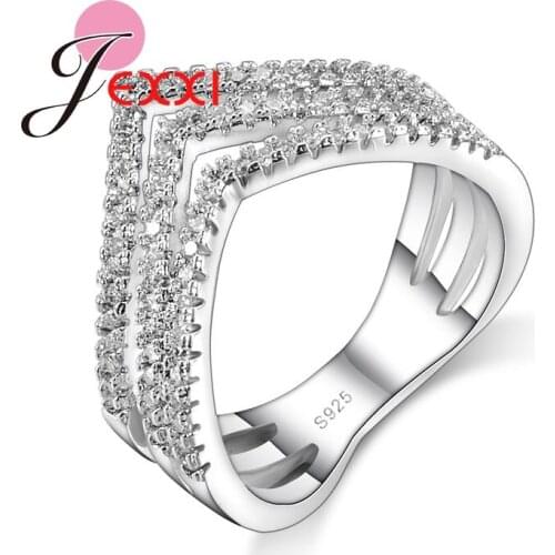 Hollow 3 Line Full Rhinestone Paved Arrow Shape Women 925 Sterling Silver Rings Fashion Bridal Jewelry