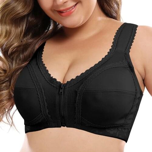 Yandw Unlined Lace Back Wire Free Women Bra Everyday Full Cup Solid Front Closure Adjusted-Straps Drop shipping New Ladies