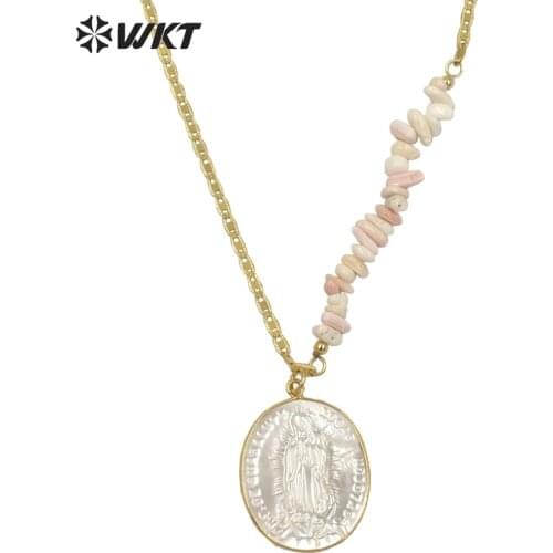 WT-JN146 WKT Amazing fashion 18k real gold plated Religious Virgin Mary pendant necklace Mix contructure shell Pendant necklace