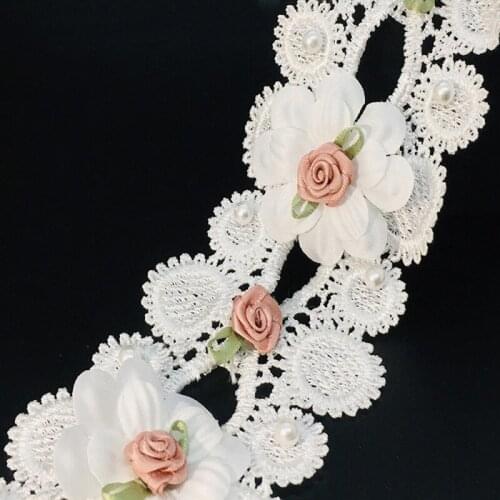 1Yard Rose Flower Beaded Lace Ribbon DIY Handmade Crafts Sewing Clothing Wedding Dress Decoration Materials