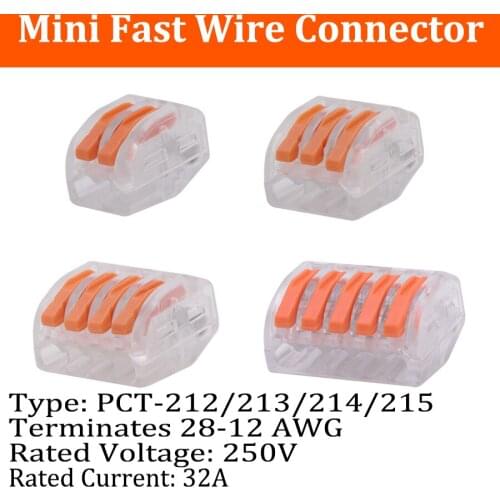 10Pcs/Lot Universal Compact Mini Fast Wiring Connector PCT-212 213 214 215 Push-in Quick Wire Terminal Block Transparent