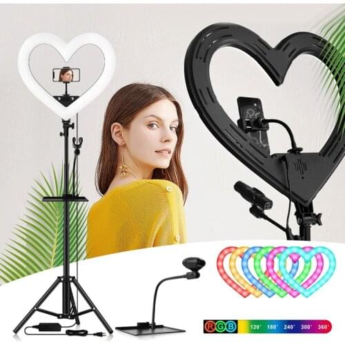19 Inch Selfie Ring Light Heart Shaped RGB Ringlight with Tripod Photography Fill Lamps Lighting for Makeup Youtube Live Stream