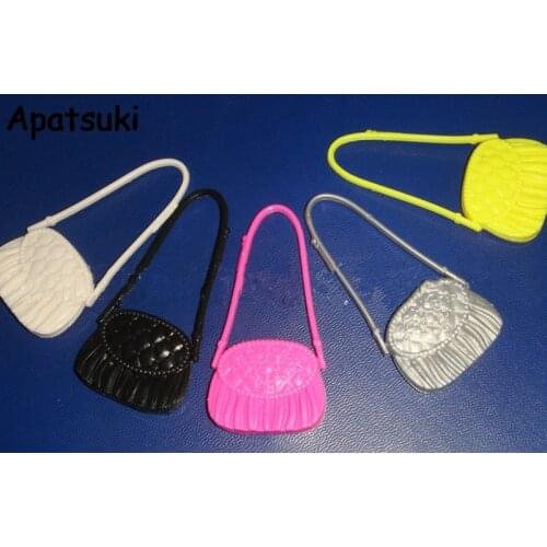 5pcs/set Miniature Plastic Fashion Shoulder Bag Casual Bags For Barbie Dolls Mixed Colors Doll Handbags Girl Birthday Gifts