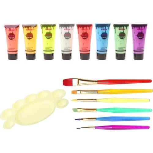 7Pcs 25ml UV Glow Blacklight Luminous Face and Body Paint Neon Fluorescent Pigment Glow in The Dark Makeup Painting Kit 13MD