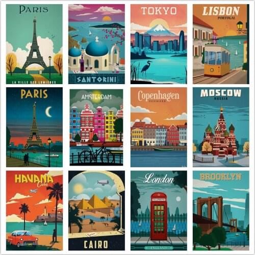 Diamond Painting Vintage City Painting Paris Amsterdam Lisbon Toronto Italy Diamond Mosaic Embroidery 5D DIY Cross Stitch Kit