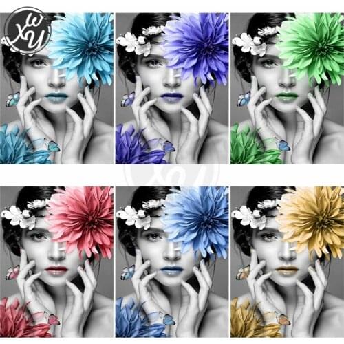 Diamond Painting Cross Stitch Flower Portrait Full Drill Cross Stitch Kits Square Round Mosaic Art Diamond Embroidery Gift Decor