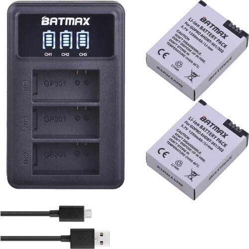Batmax 2pcs AHDBT-301 Battery+LED Display 3-Channel USB Charger for Gopro Hero 3/3 Hero3 Hero3 Camera Hero3 Go Pro Action Camera