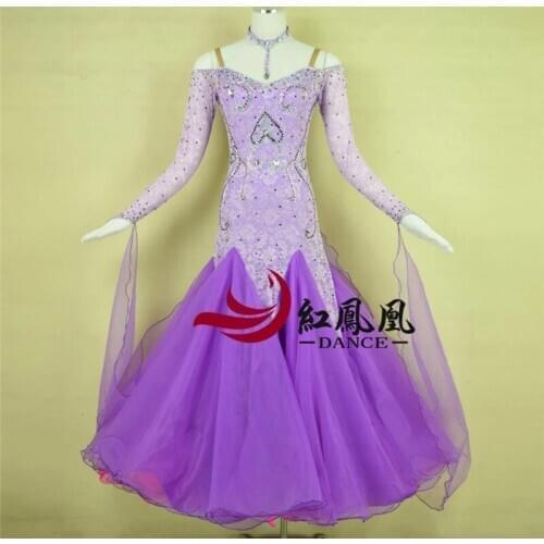 White rhinestones Ballroom dance competition dress standard dresses modern dance costume ballroom waltz dress luminous costumes