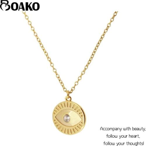 BOAKO 925 Sterling Silver Korean Fashion INS Evil Eye Diamond Pendant Necklace For Women Girls Gifts Party Fine Jewelry Collares