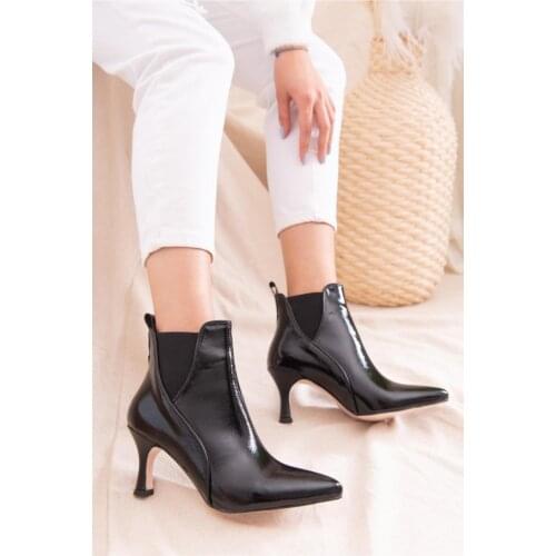 Jilberto Kaelyn Black Wrinkled Patent Leather Fitted Bootie 'Turkish' Quality 2021 Fashion Design Season Comfort Fast Shipping