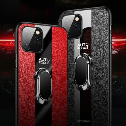 For Apple iphone 11 Case Luxury Soft Silicone Plexiglass With Ring Stand Magnet Back Cover Case for iphone 11 Pro Max iphone11