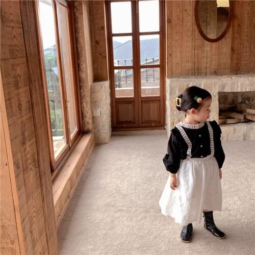 Korean childrens clothing new autumn 2021 girls' shirt with solid lace girls blouse toddler girl tops