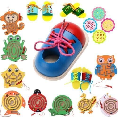 1Pcs Kids DIY Eva Clock Learning Education Fashion Toddler Lacing Shoes Montessori Kids Wooden Toys Children Toys