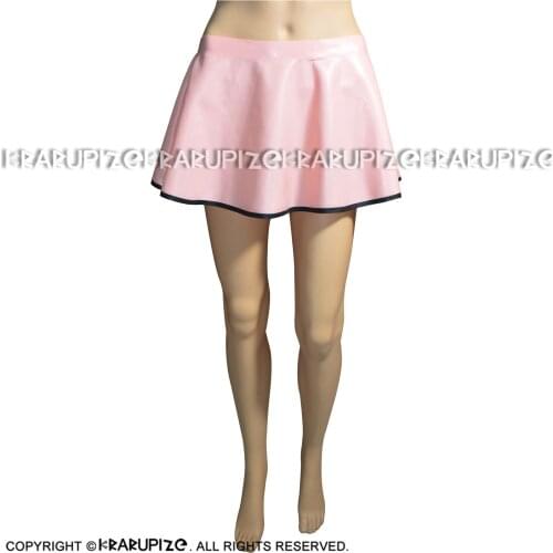 Baby Pink And Black Trims Mini Sexy Latex Skirts Without Zip Rubber Bottoms DQ-0016