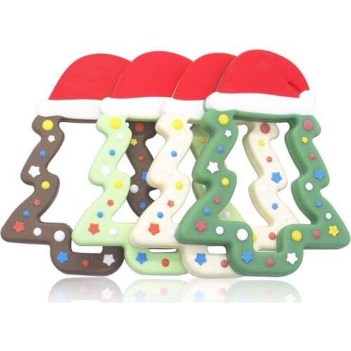 Baby Christmas Tree Shape Teether Food Grade Silicone Beads Rattle Molar Soother Nursing Teething Chewing Toy Shower Gifts