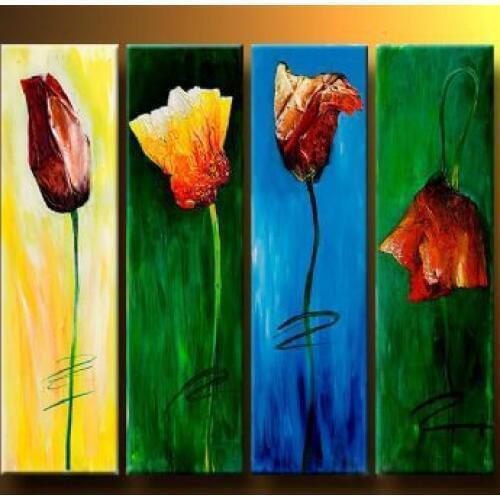 Hand Painting Oil Painting Four Poppy Flowers-Modern Oil Painting On Canvas Art Wall Decor-Floral Oil Painting Wall Art