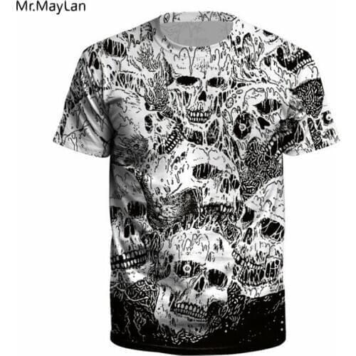 Cool Gray Skull Heads Print 3D T shirt Men Women Hiphop Hipster Streetwear T-shirt Summer Tshirt Tees Boys Clothing camisetas