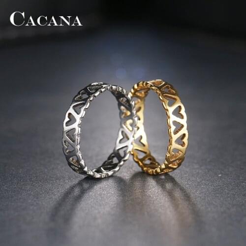 CACANA Stainless Steel Rings Sweet Lovely Exquisite Hollow Heart Shape Beautiful Pattern Fashion For Women Girls Jewelry Gifts