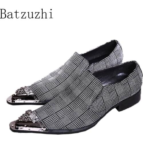 Ntparker Big Sizes Pointed Iron Toe Handsome Grey Mens Dress Shoes Elegant Business Leather Shoes Men Heels Increased