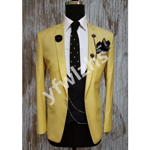 Handsome Groomsmen Notch Lapel Groom Tuxedos Mens Wedding Dress Man Jacket Blazer Prom Dinner (Jacket+Pants+Tie+Vest) A175