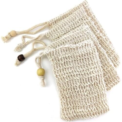 4Pcs Natural Sisal Hemp Soap Bag Blister Foam Maker Mesh Soap Net Foaming Easy Bubble Mesh Bag Bathroom Soap Holder Soap Case