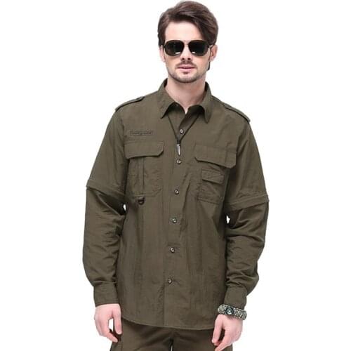 Quick Drying Shirt Polyamide Fibre Fabric Breathable Thin Section Removable Sleeve Outdoor Hiking Climbing Mens Sunscreen Shirt