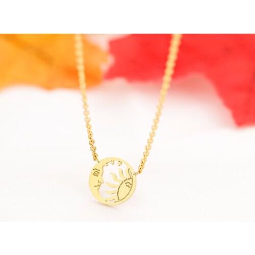 Wholesale 10PCS Star Moon Sun Necklaces For Women Men Kids Fashion Jewelry Stainless Steel Chain Rose Gold Necklaces Pendants
