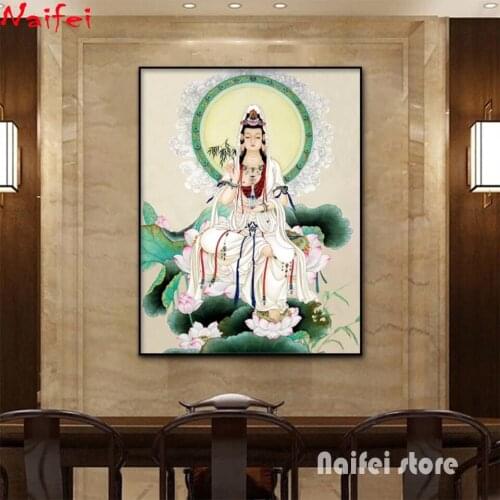 5D Diy Diamond Painting Chinese Style Guanyin Buddha Full Square/Round Drill Embroidery Cross Stitch Kit Mosaic Wall Art Decor