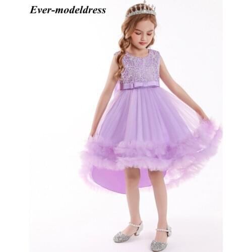 2021 New Lace High Low Flower Girls Dresses Cascading Ruffles Birthday Party Princess Gown Children Vestidos Girls Pageant Dress