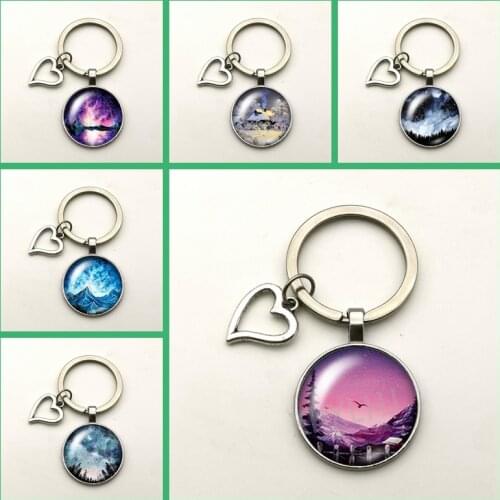 New Aurora Borealis Pattern Pendant Keychain Lover Elegant Jewelry Keychain Birthday Romantic Gift Girlfriend Nordic Souvenir